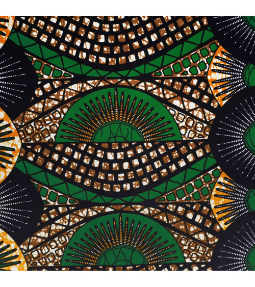 Green 2-sided printed wax fabric per meter