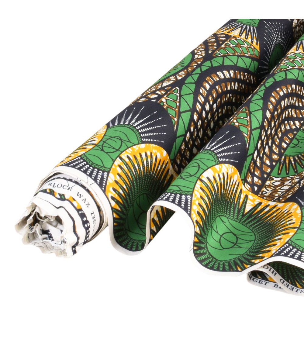 Green 2-sided printed wax fabric per meter