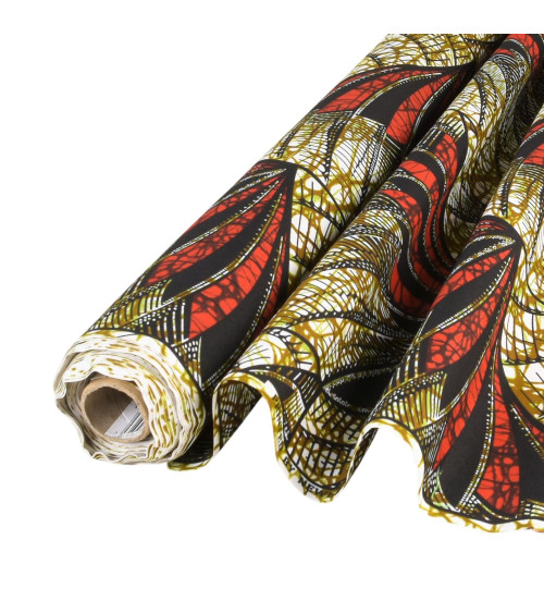 Orange 2-sided printed wax fabric per meter