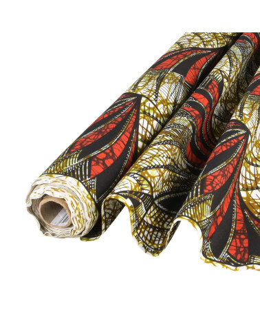 Orange 2-sided printed wax fabric per meter