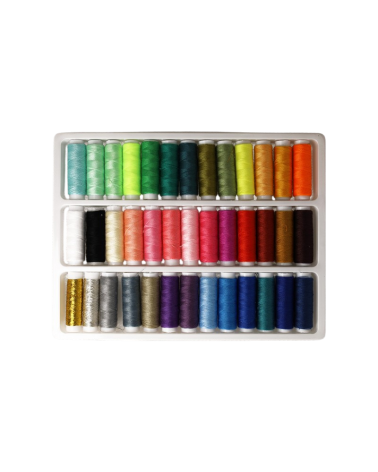 Malette de 39 bobines de fils 100m assortis 100% polyester