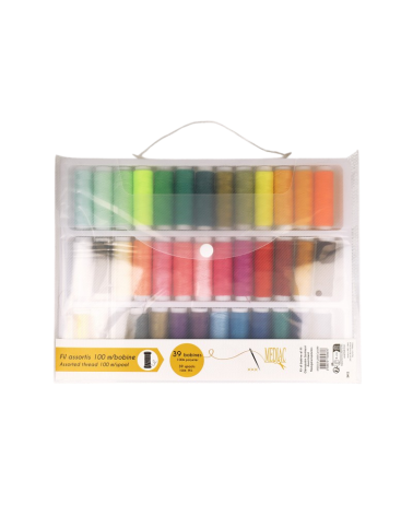 Malette de 39 bobines de fils 100m assortis 100% polyester