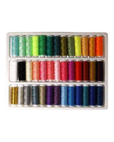 Malette de 39 bobines de fils 100m assortis 100% polyester