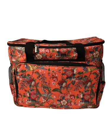 Sac pour machine à coudre/surjeteuse 40x24x35cm fleurs rouges fond corail