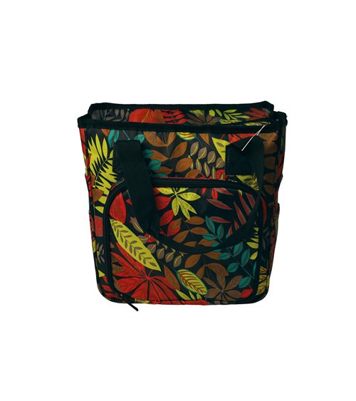 Sac tricot 23x26x14cm feuilles rouge jungle
