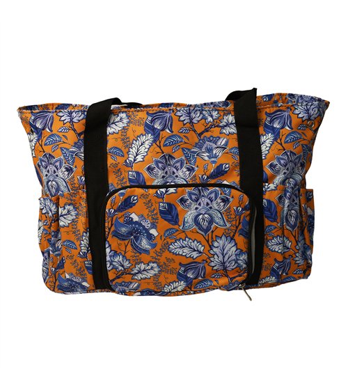 Bolsa de bolas 40x28x17cm flores azules fondo naranja