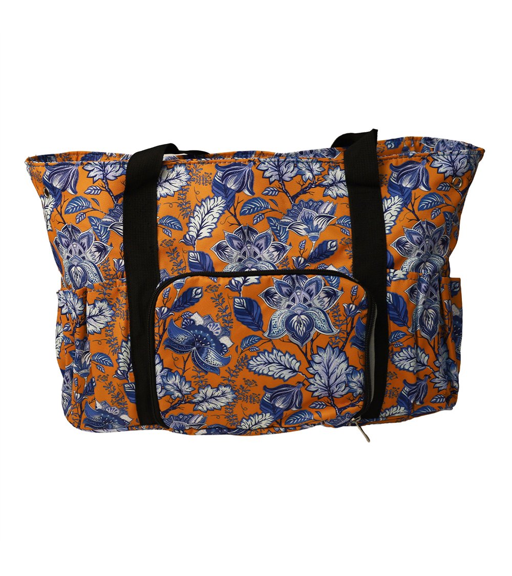 Balltasche 40x28x17cm blaue Blumen orange Hintergrund