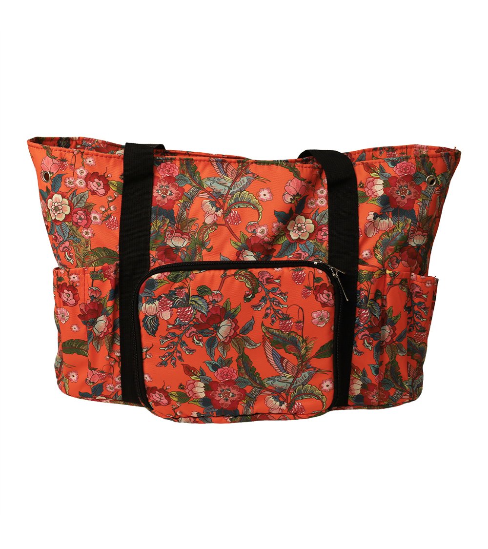 Balltasche 40x28x17cm rote Blumen Korallenhintergrund