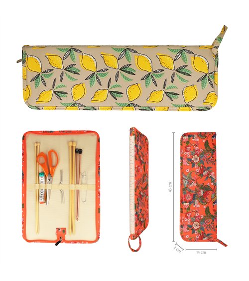 Bolsa para agujas de tejer 43x14x2cm limones amarillos