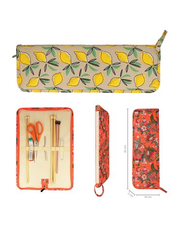 Pochette aiguilles à tricoter 43x14x2cm citrons jaunes