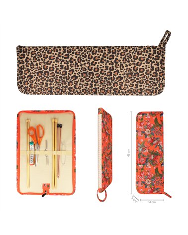 Stricknadeltasche 43x14x2cm Leopard