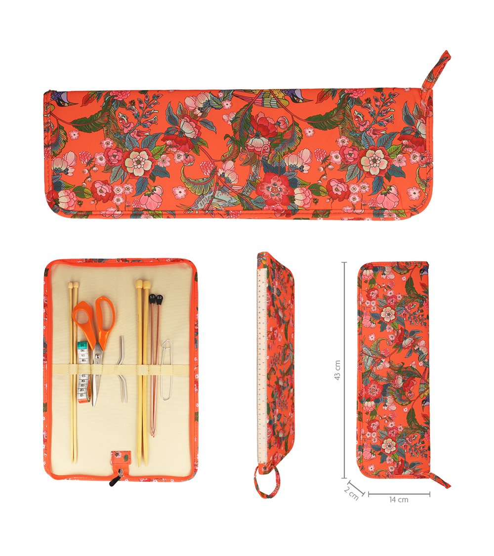 Custodia portaferri 43x14x2cm fiori rossi fondo corallo