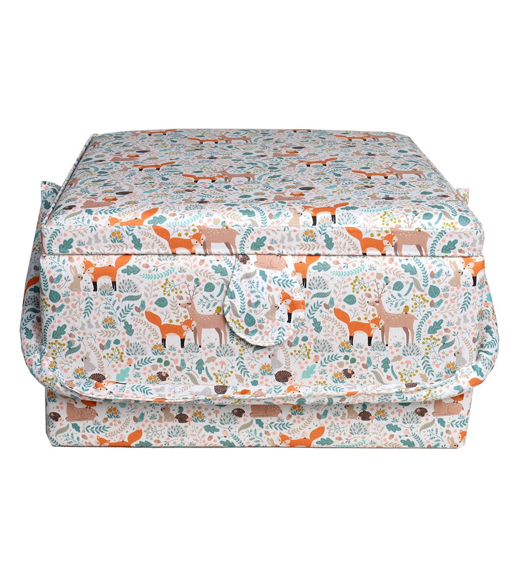 Boîte à couture 26,5cm x 26,5cm x 16cm renard et biche