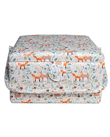 Boîte à couture 26,5cm x 26,5cm x 16cm renard et biche