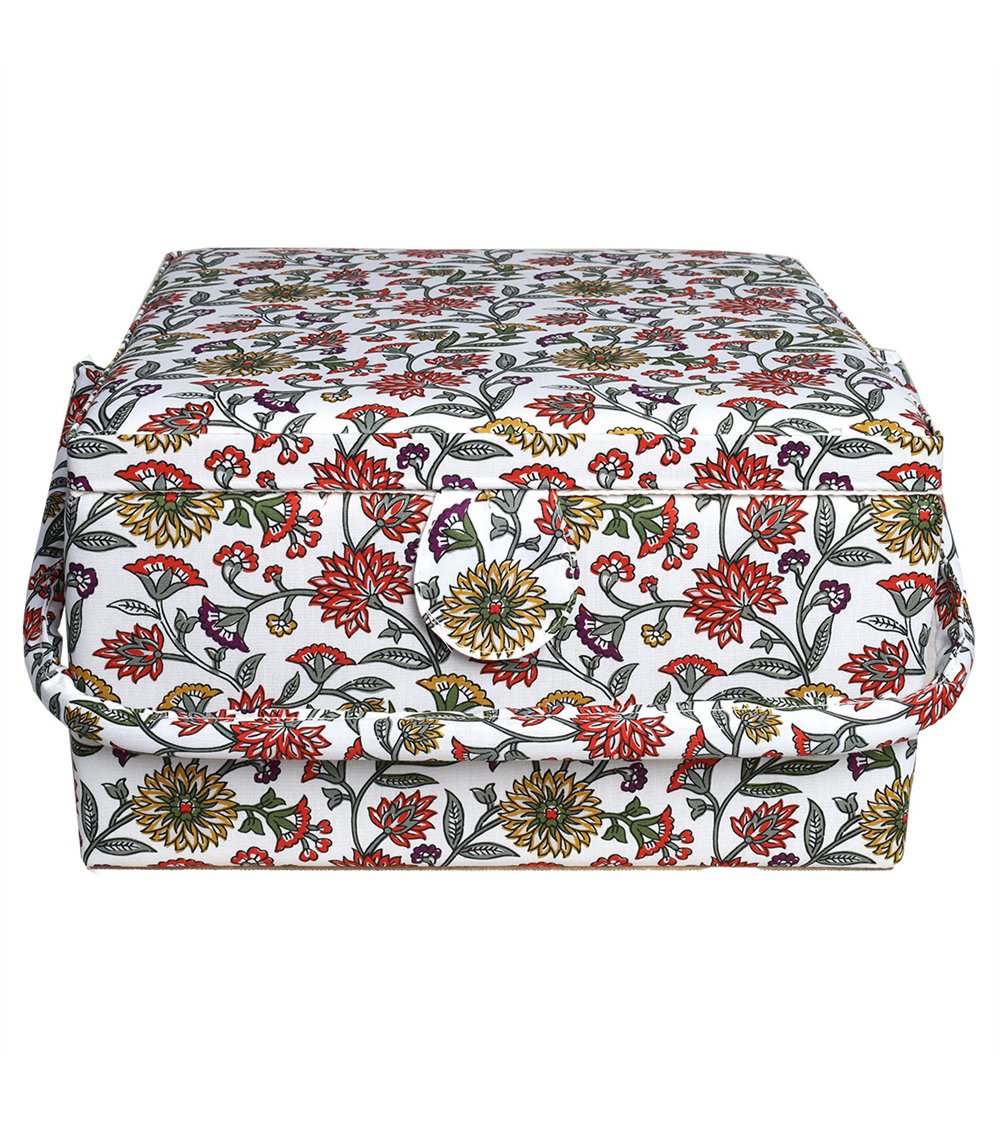 Sewing box 26.5cm x 26.5cm x 16cm green flower