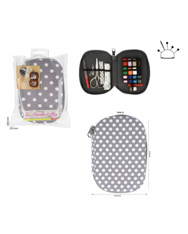 Sewing bag 16x12cm multi-colored polka dots gray background