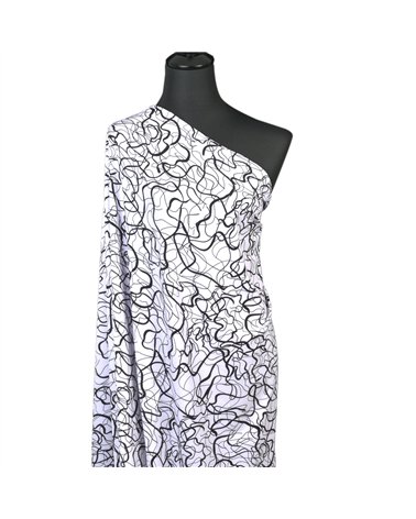 Super soft stretch fabric printed with black and white arabesques 150cm per meter