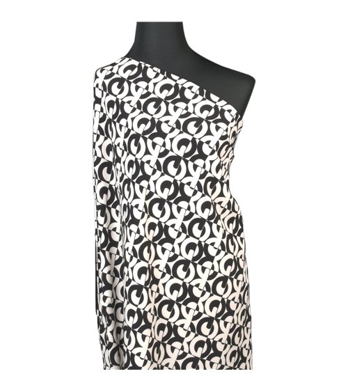 Superweicher Stretchstoff, bedruckt mit schwarzen Kreisen, 150 cm pro Meter