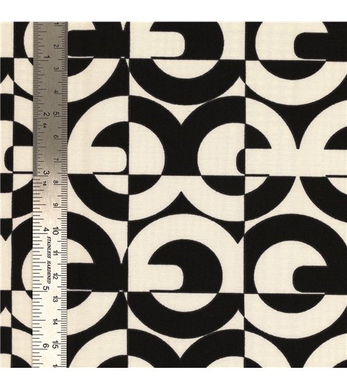 Tissu super soft stretch imprimé cercles noir 150cm au mètre