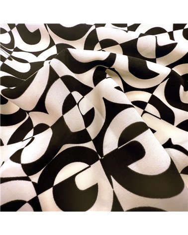 Tissu super soft stretch imprimé cercles noir 150cm au mètre