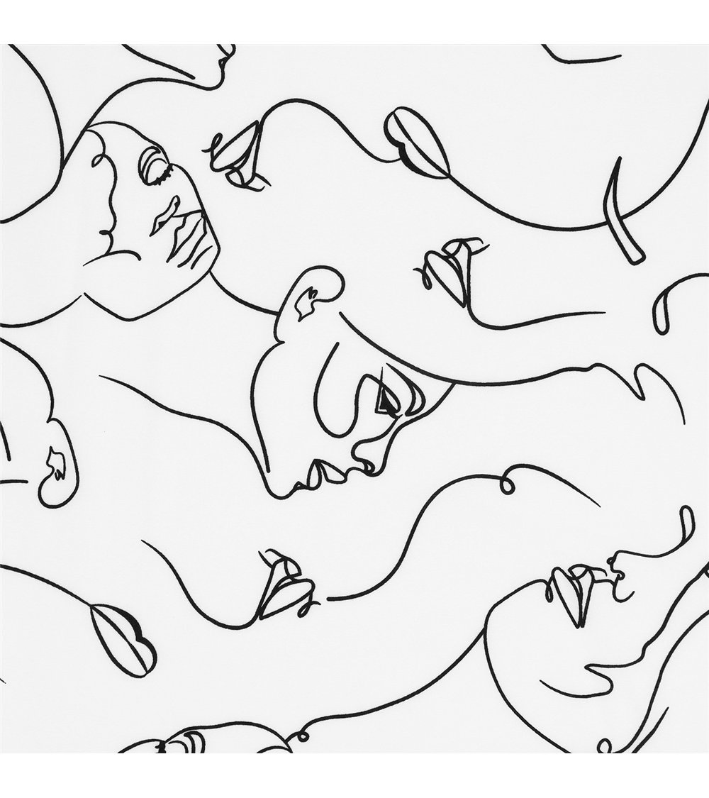 Super soft stretch fabric with black face print on white background 150cm per meter