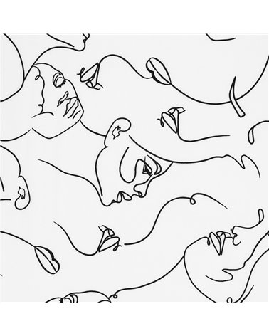 Super soft stretch fabric with black face print on white background 150cm per meter