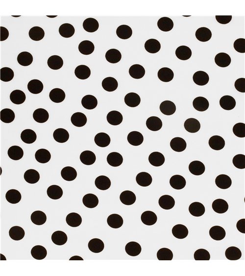 Tela elástica súper suave estampada con lunares negros sobre fondo blanco 150 cm por metro
