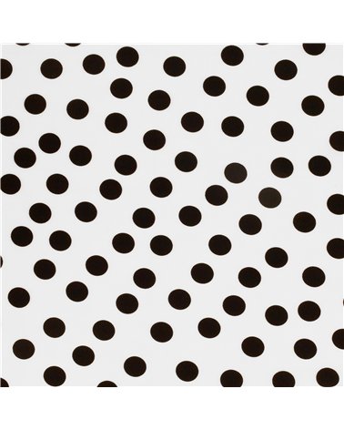 Tela elástica súper suave estampada con lunares negros sobre fondo blanco 150 cm por metro