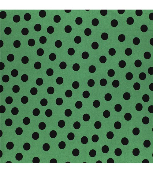 Tessuto elasticizzato morbidissimo stampato pois neri su fondo verde 150 cm al metro