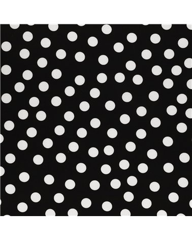 Tissu super soft stretch imprimé pois blancs sur fonds noir 150cm au mètre