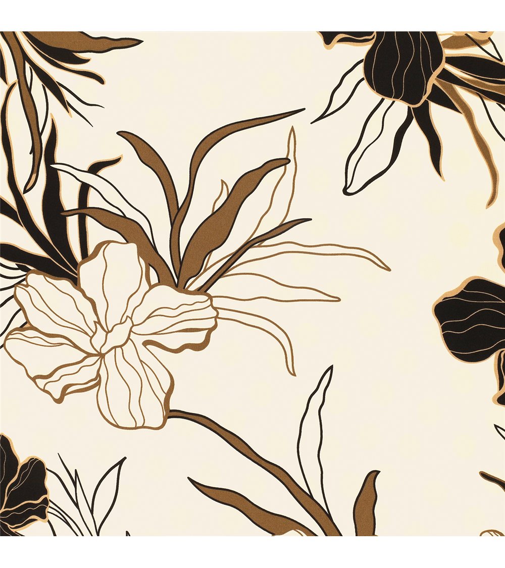 Tela elástica súper suave estampada con flores marrones sobre fondo beige 150cm por metro