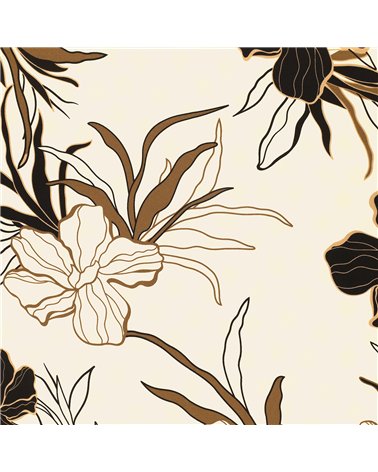 Tela elástica súper suave estampada con flores marrones sobre fondo beige 150cm por metro