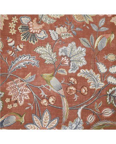 Elisabeth Stoff mit rostfarbenem Blumendruck, 150 cm pro Meter