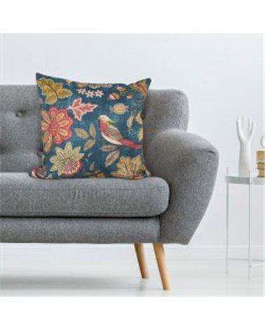 Petrolblauer Elisabeth-Stoff mit Blumendruck, 150 cm pro Meter