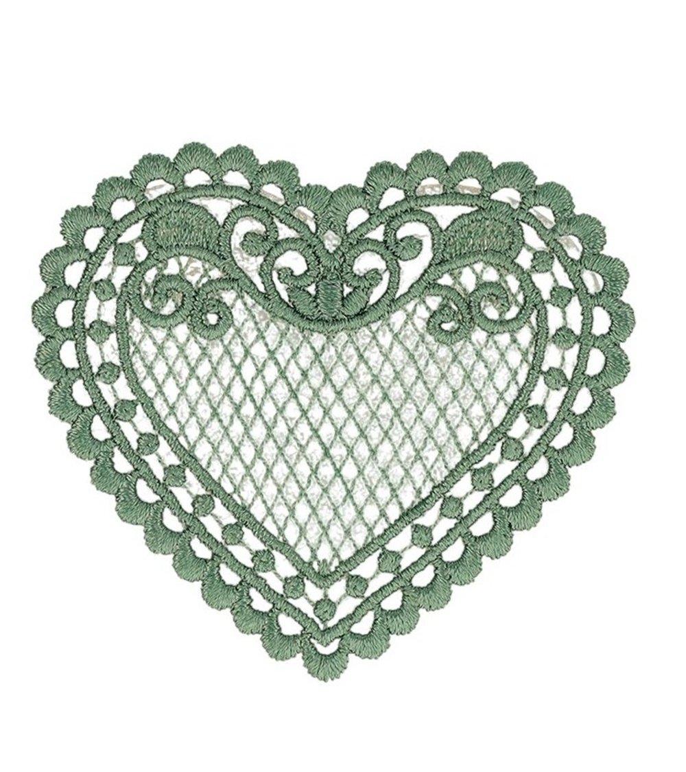 Ecusson coeur dentelle vert 56*48mm