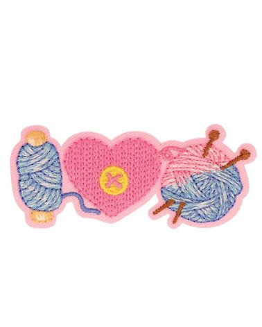 Ecusson couture cœur rose 65*28mm