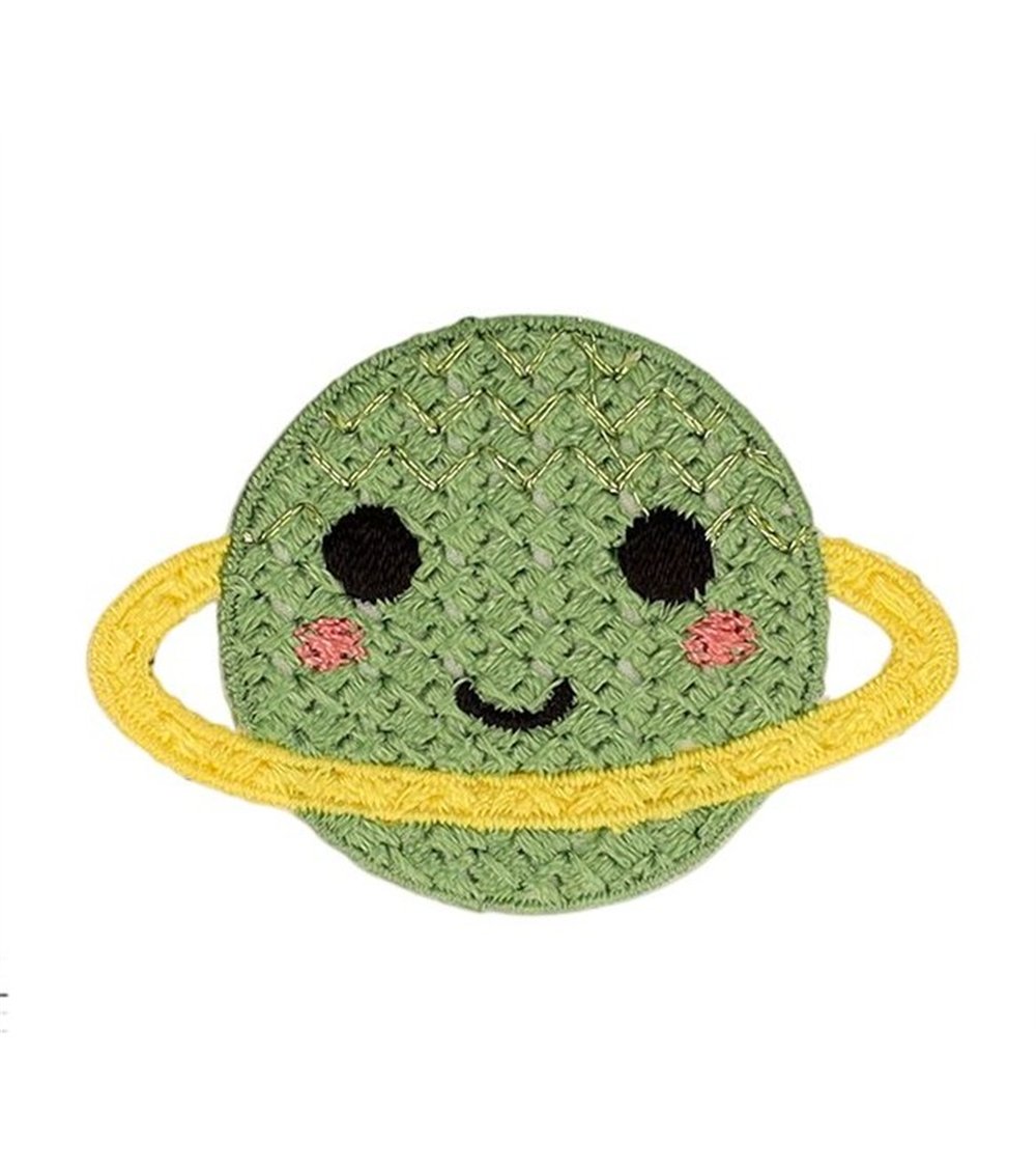Lot de 3 écussons crochet planète vert 48*34mm