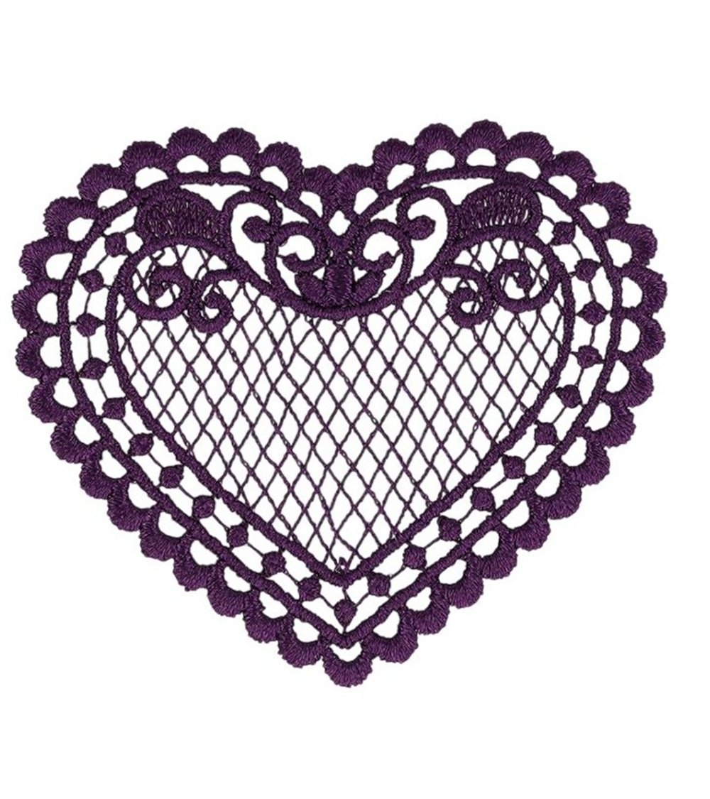 Lot de 3 écussons coeur dentelle violet 56*48mm