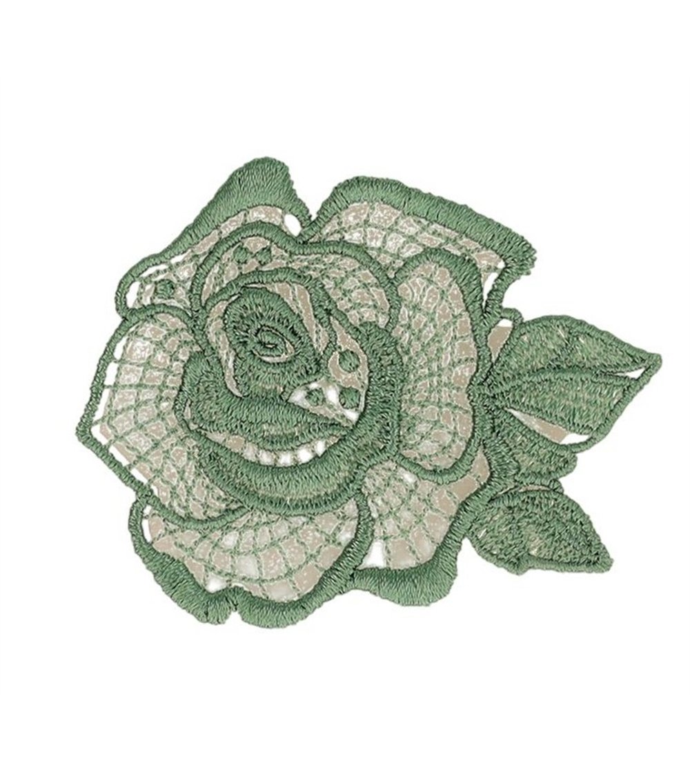 Set mit 3 grünen Spitzenblumen-Aufnähern, 51 x 48 mm