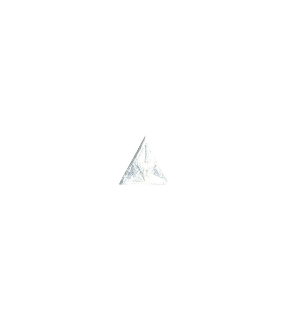 White embroidered triangle fly iron-on badge 2x2cm