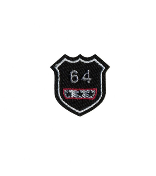 Ecusson thermocollant badge 64 noir 3x4cm