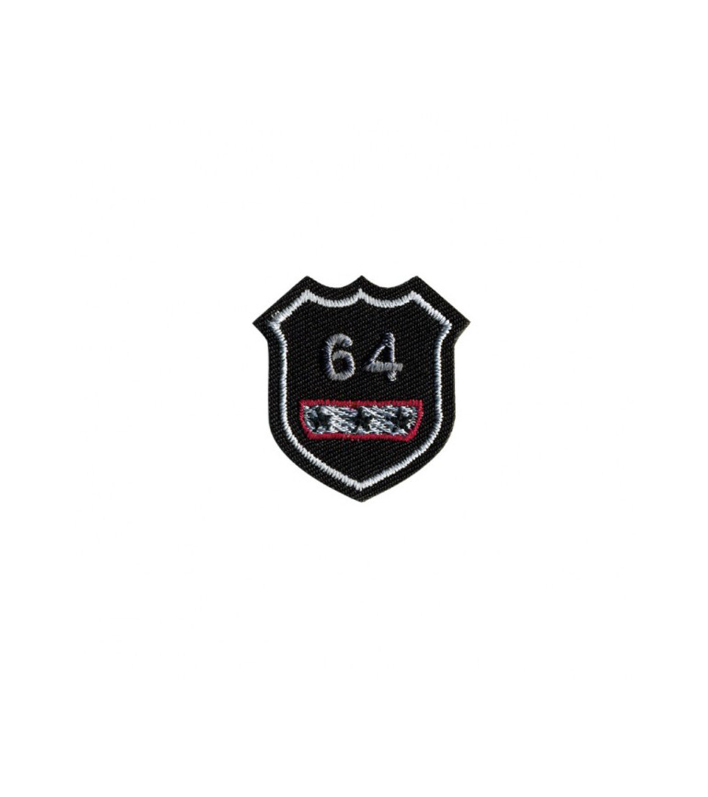 Ecusson thermocollant badge 64 noir 3x4cm