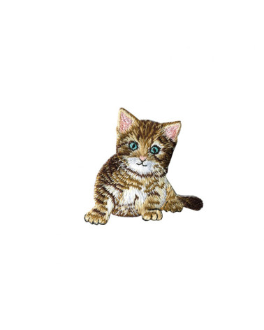Brown kitten iron-on patch 5x5.5cm