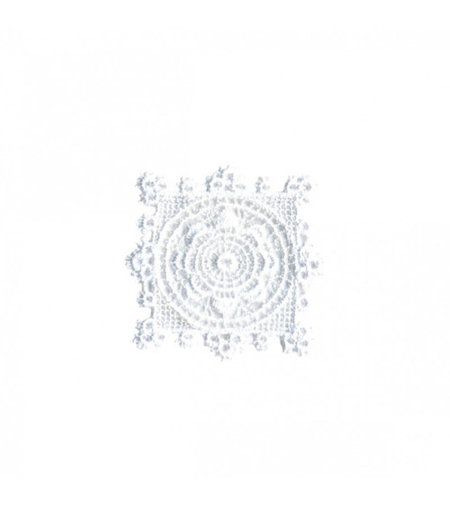 Toppa termoadesiva fiore quadrato in pizzo bianco 3x3 cm