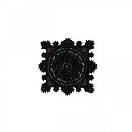 Ecusson thermocollant fleur carrée dentelle noir 3x3cm