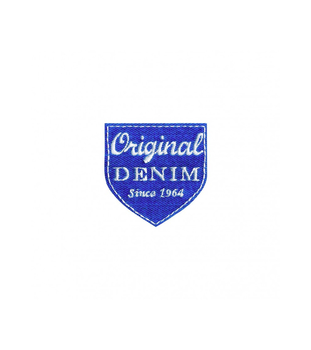 Ecusson thermocollant blason original denim bleu jeans 5x4,5cm