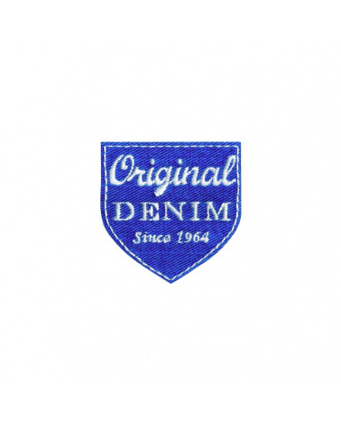 Ecusson thermocollant blason original denim bleu jeans 5x4,5cm