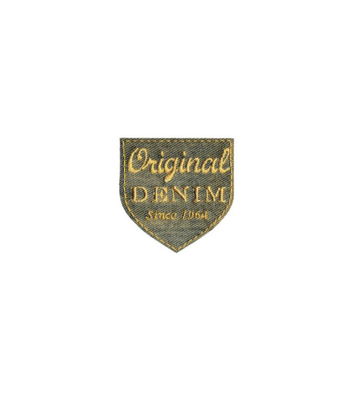 Original khaki green denim iron-on crest badge 5x4.5cm