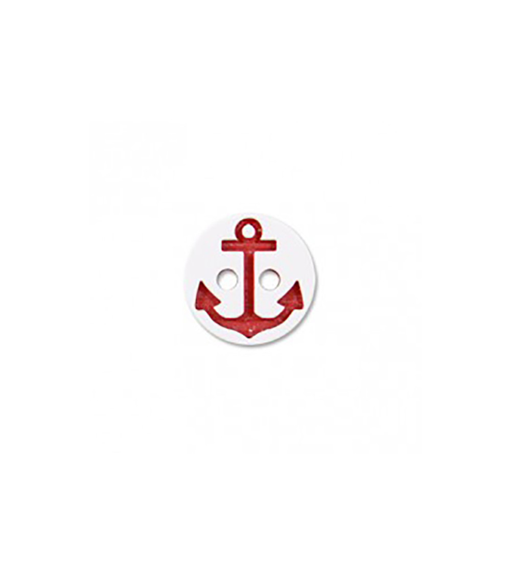 2-hole button, white/red marine anchor, 13cm