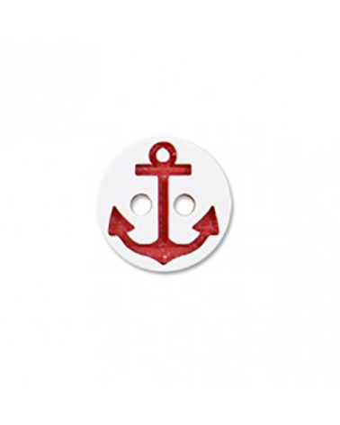 2-hole button, white/red marine anchor, 13cm